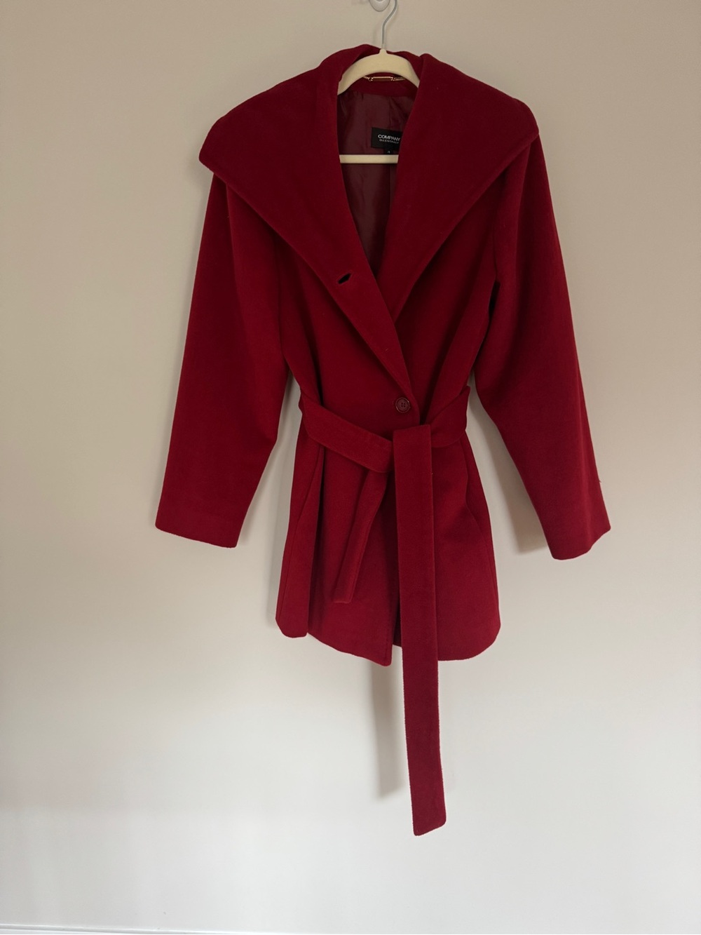 Ellen Tracy Red Wool Angora Coat with Shawl Collar